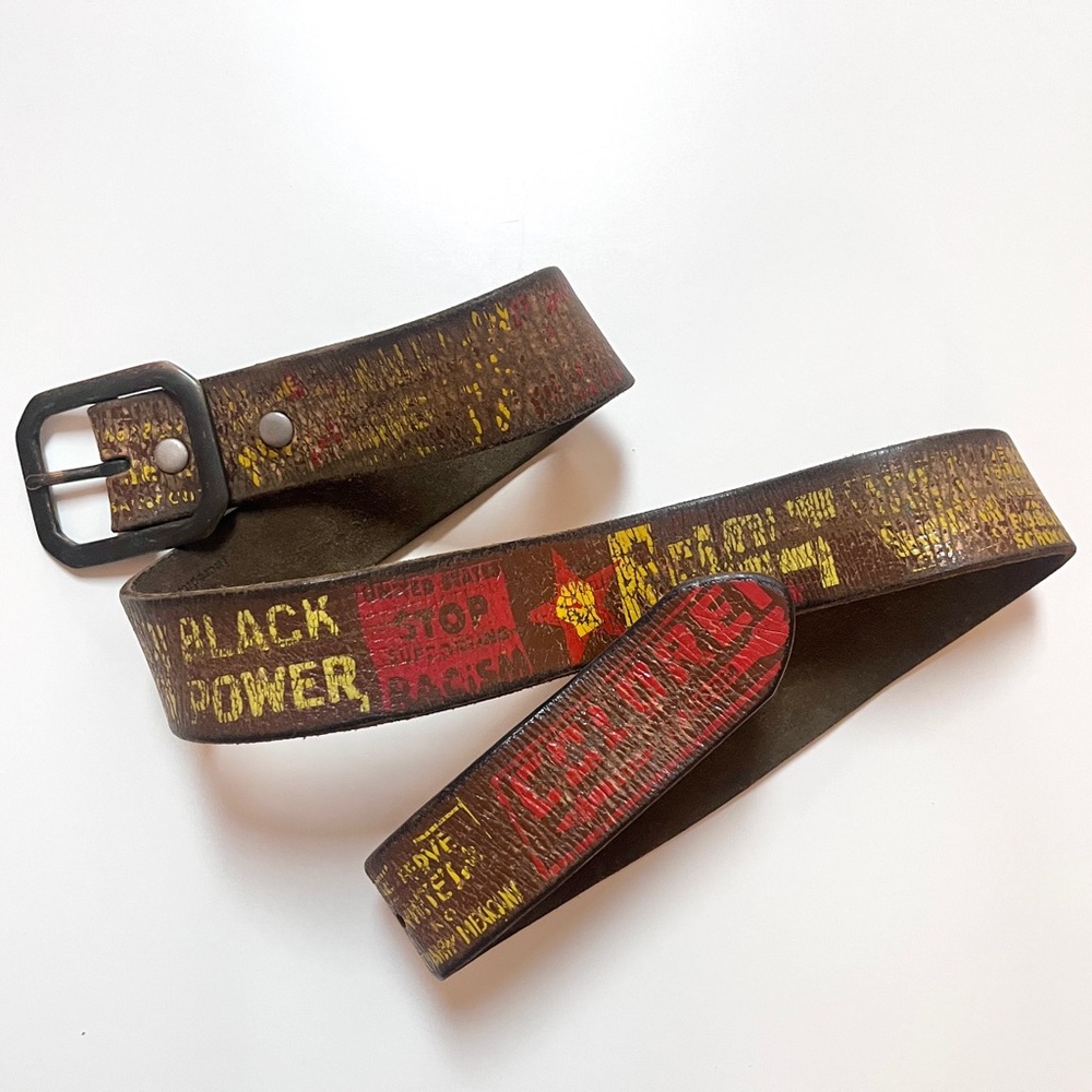 Vintage Black Power Stop Racism Civil Rights Leather Island by Bill Lavin Belt